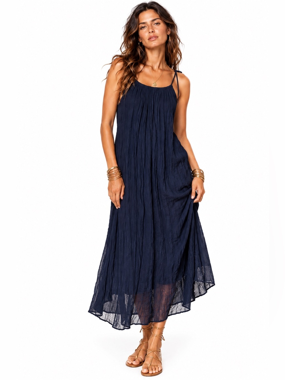 Calypso St. Barth Navy Crinkle Halter Maxi Dress - Picture 3 of 10